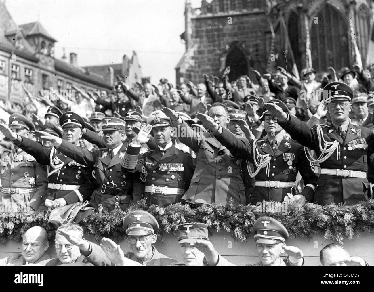 Seyss-Inquart Henlein, Raeder and Ohnesorge during the Nuremberg Rally, 1938 Stock Photo