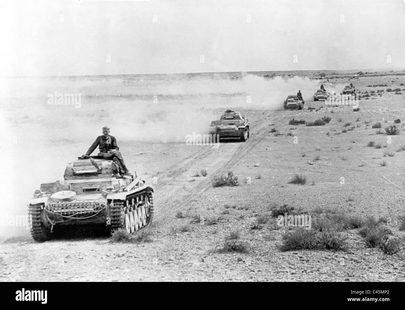 German Panzer marching in the desert, 1941 Stock Photo