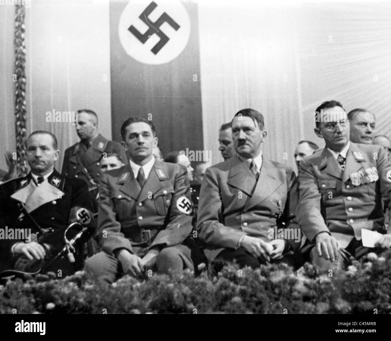Dietrich, Frank, Hitler and Henlein at a mass rally in Liberec, 1938 Stock Photo