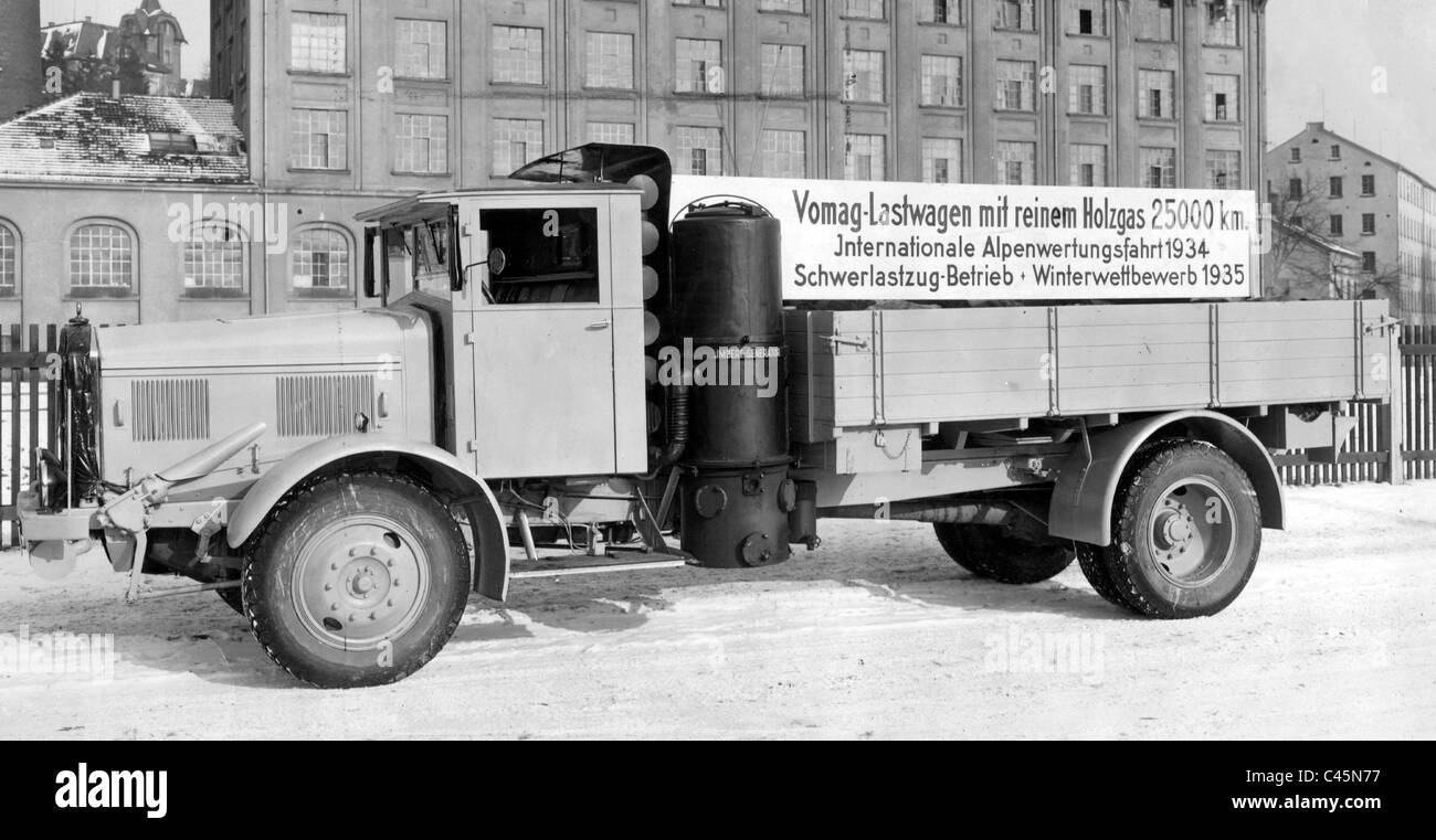 Trucks with wood-gas power, 1935 Stock Photo - Alamy