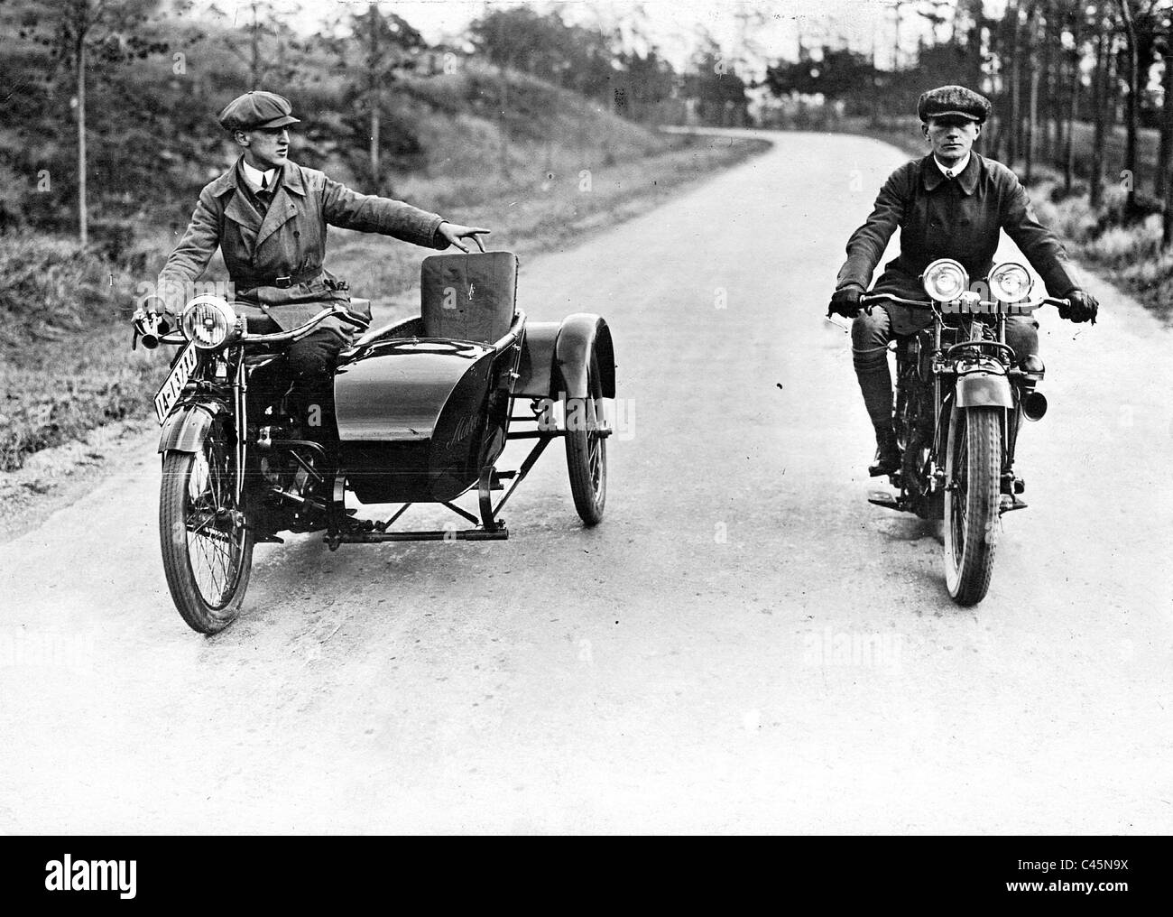 Driving school on a motorcycle, 1926 Stock Photo