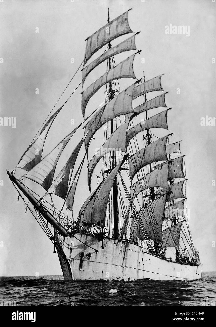 Full-rigged ship on the high seas Stock Photo
