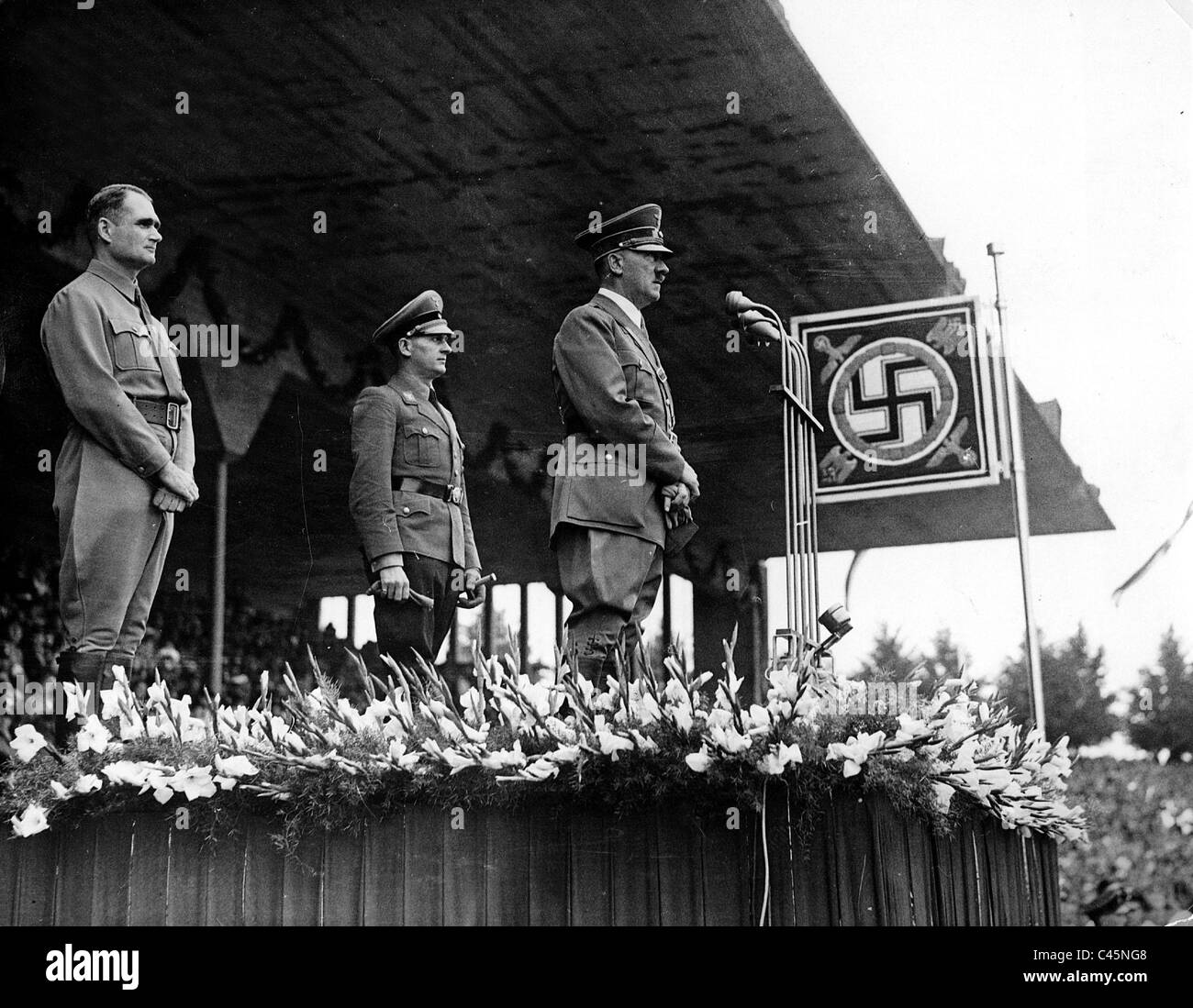 Adolf Hitler and Rudolf Hess on the Reich Party Congress of the NSDAP in Nuremberg, 1938 Stock Photo