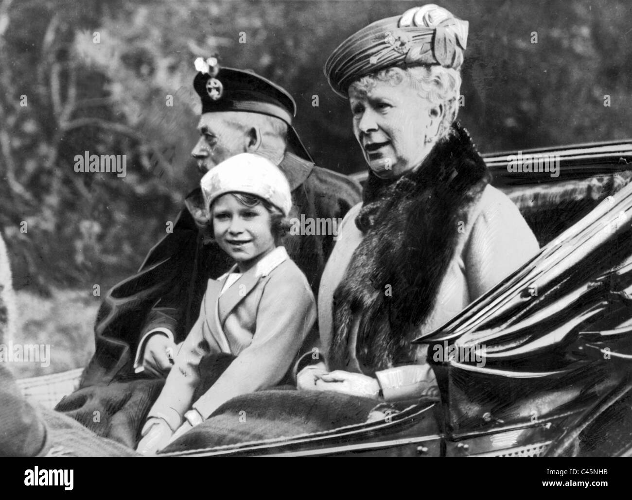 George V., Mary and Princess Elizabeth of England Stock Photo