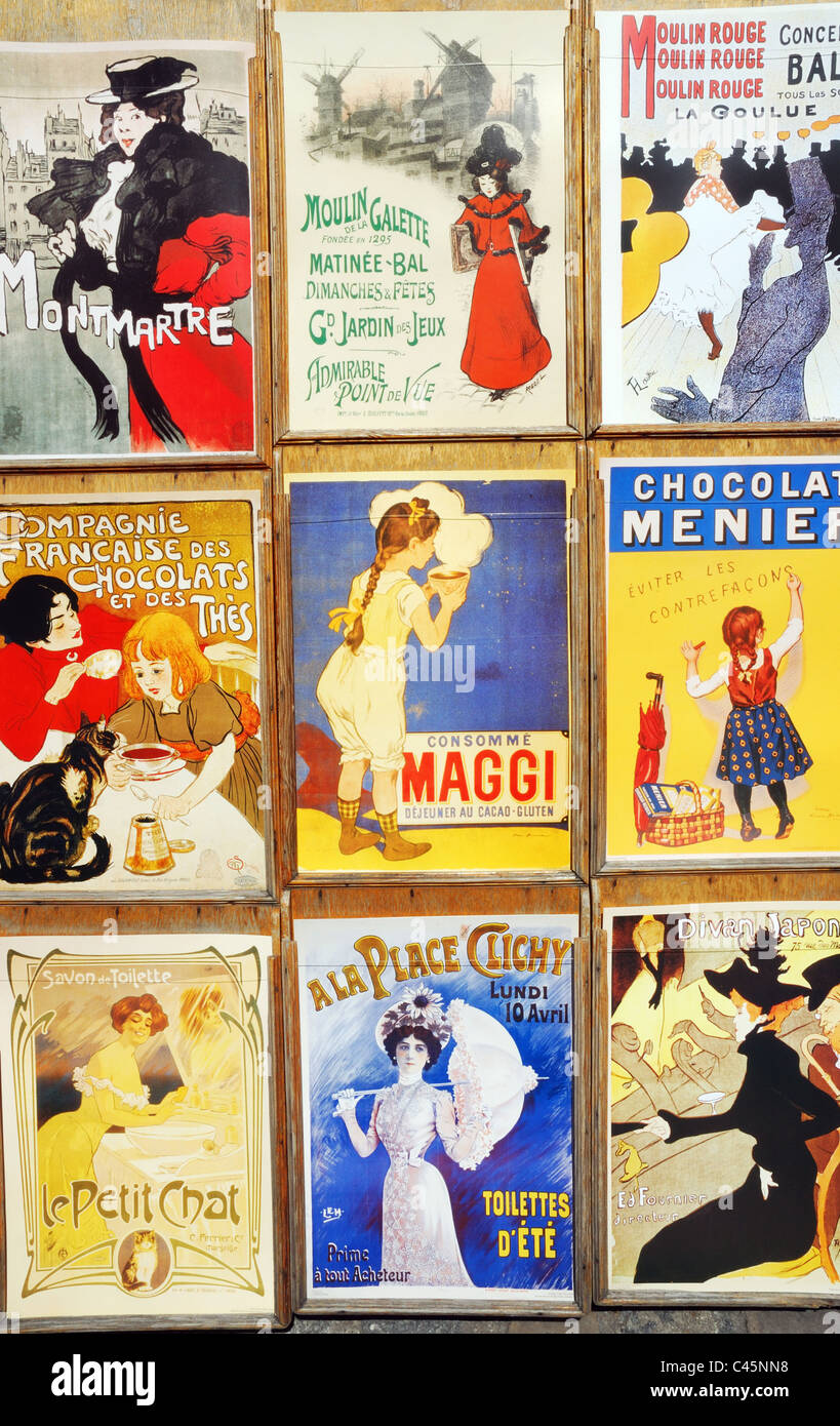 Reproductions of famous french art nouveau posters Stock Photo
