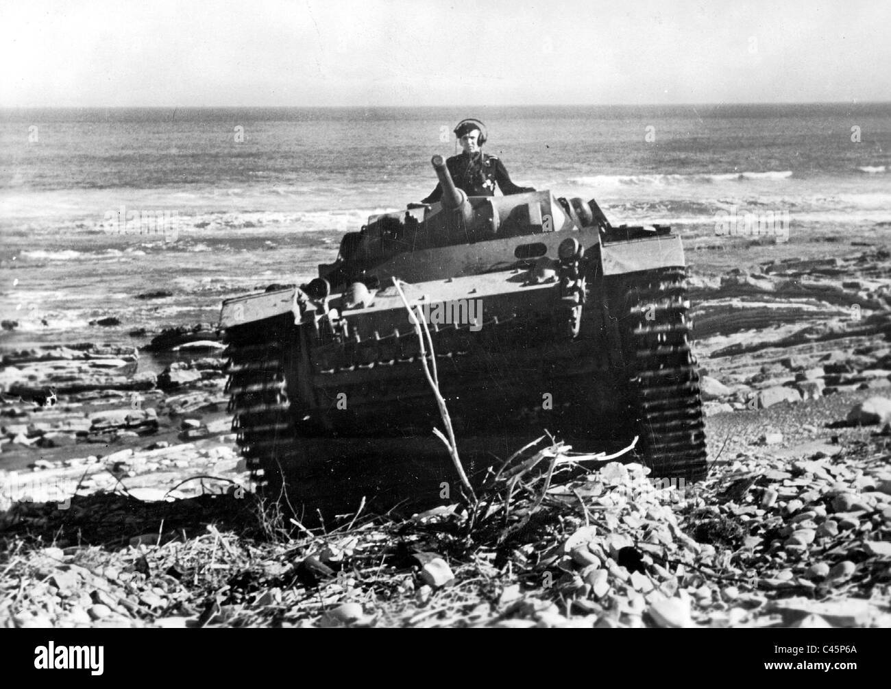 German tank III on the Channel coast near Calais, 1944 Stock Photo