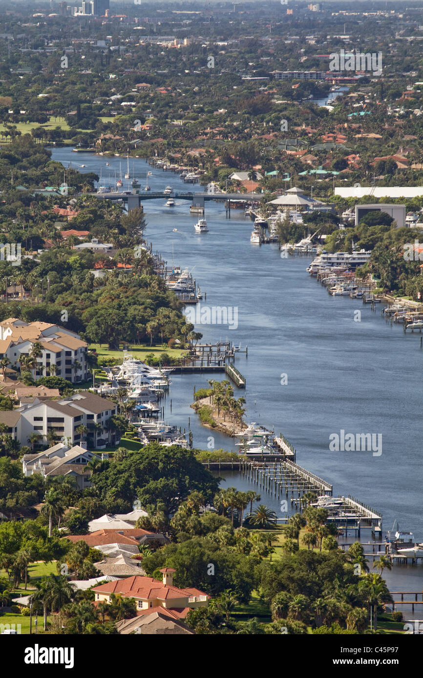 Intracoastal Waterway through Palm Beach County and PGA Blvd. Drawbridge Stock Photo