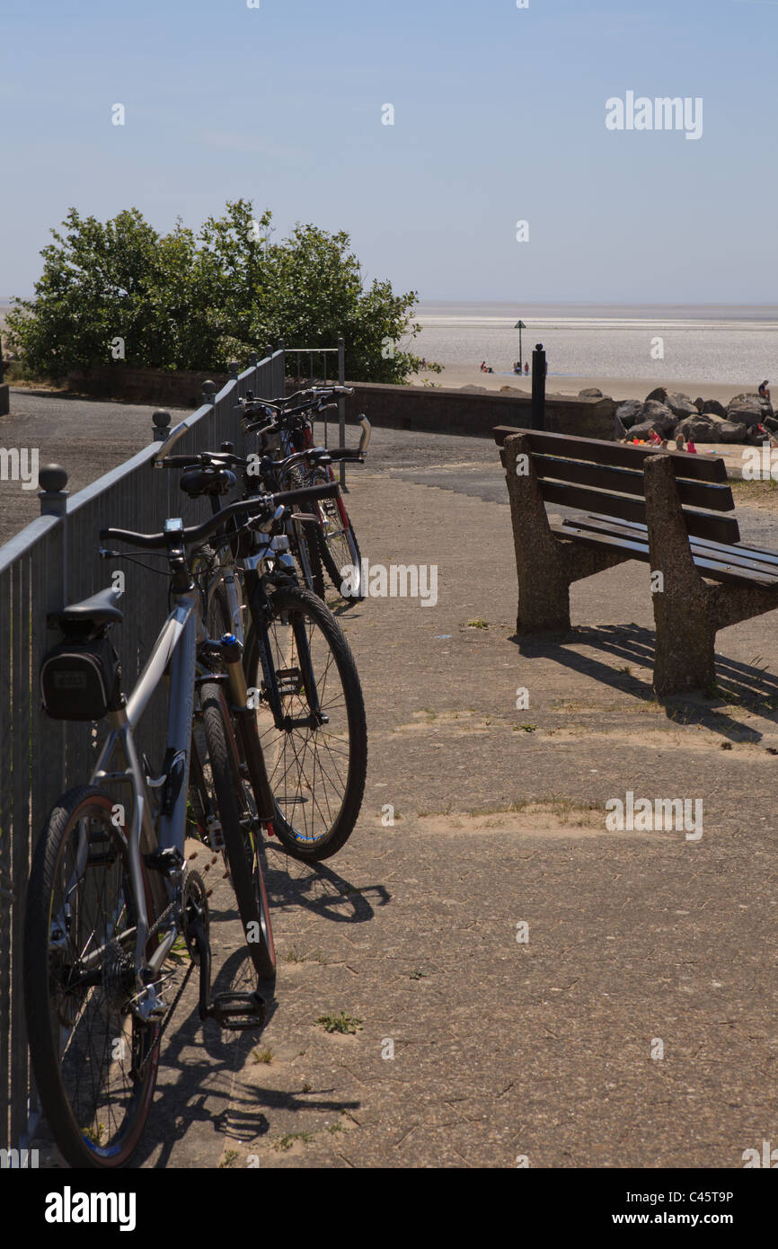 Bikes at Ferryside, near Llanelli, Carmarthenshire, South Wales, UK Stock Photo