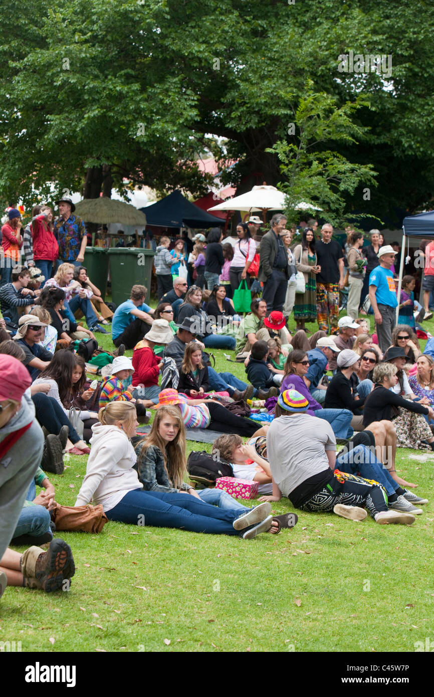 Families relaxing at the Denmark markets. Denmark, Western Australia, Australia Stock Photo