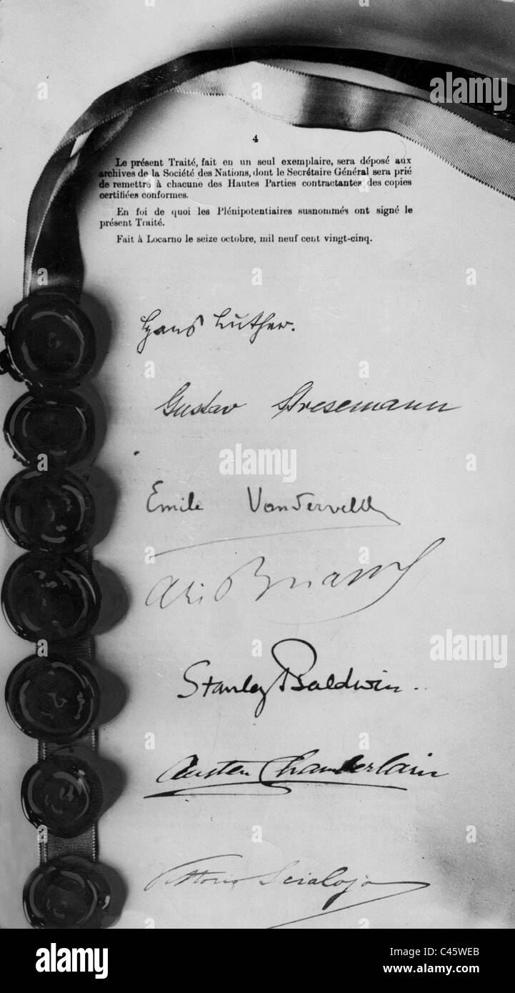 Signatures under the Treaty of Locarno, 1925 Stock Photo