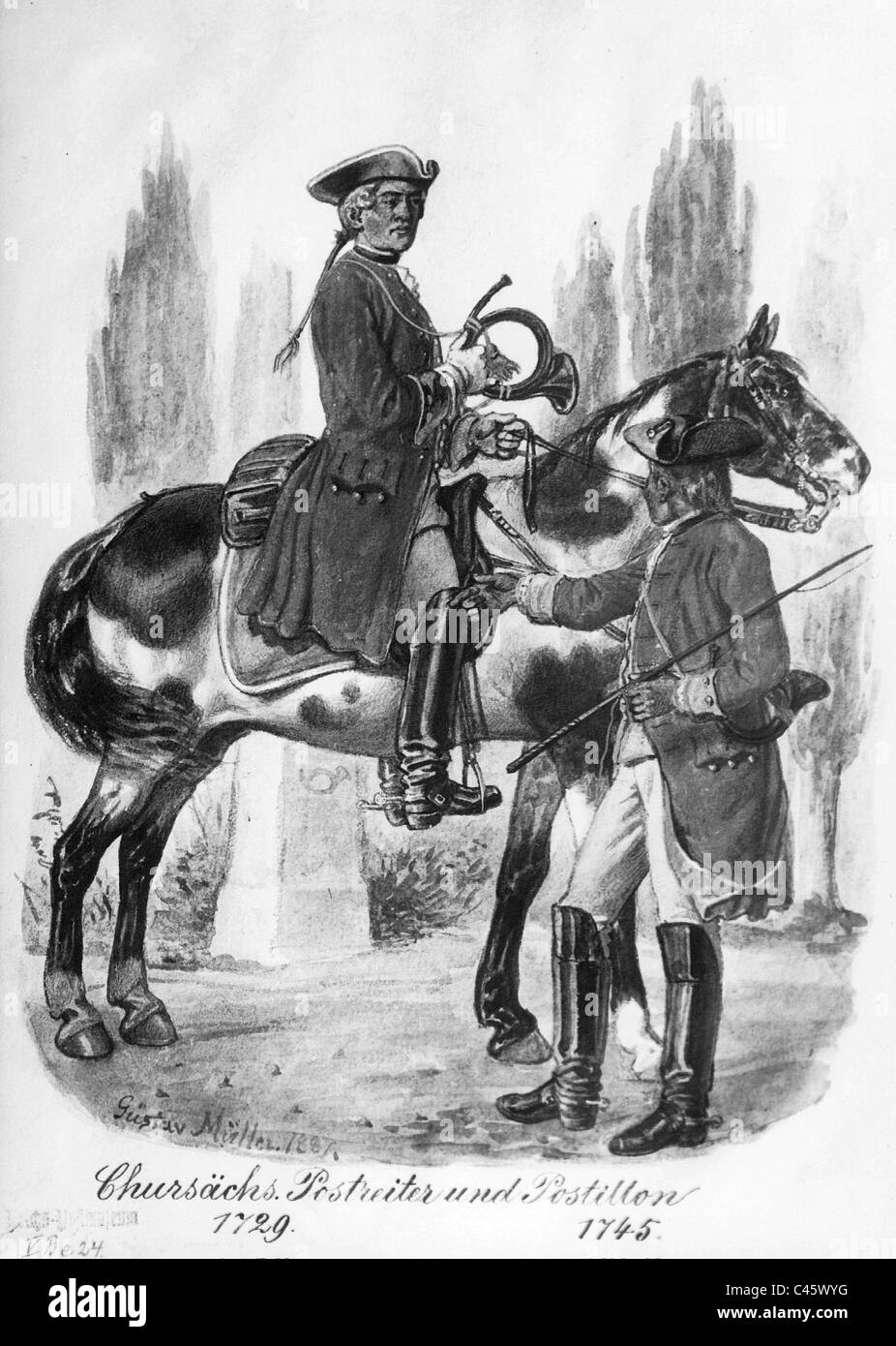 Electoral Saxon post rider and Postillon Stock Photo