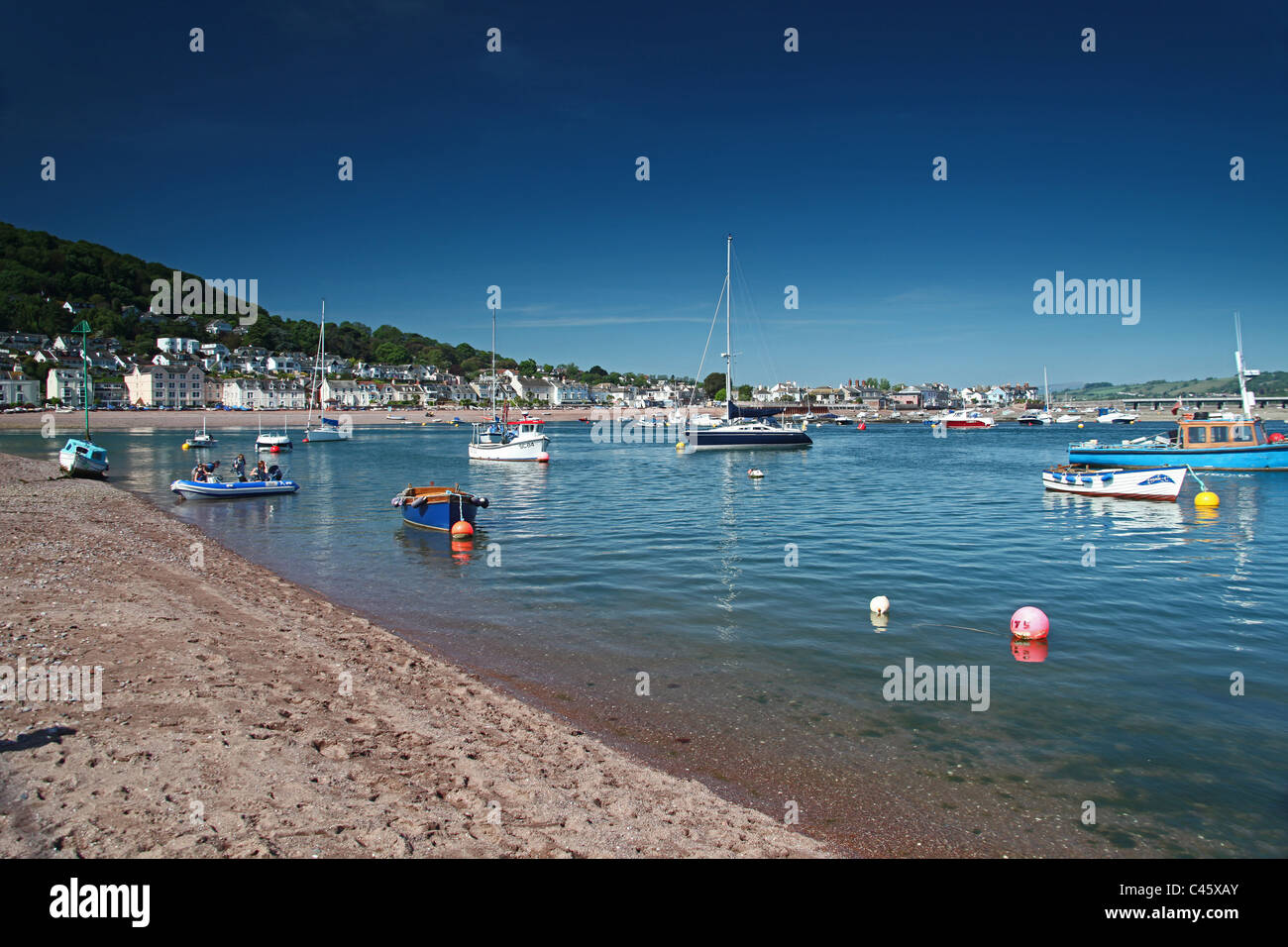 The view from Teignmouth across the estuary of the River Teign towards Shaldon on the opposite bank, Devon, England, UK Stock Photo