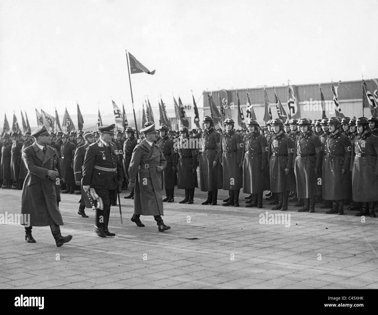 Rudolf Hess, Hermann Goering, Adolf Hitler at Tempelhof airport in Berlin, 1938 Stock Photo