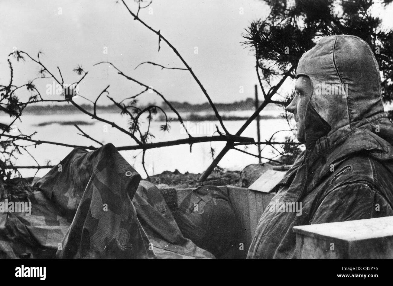 German soldier at a post on the Narva, 1944 Stock Photo Alamy