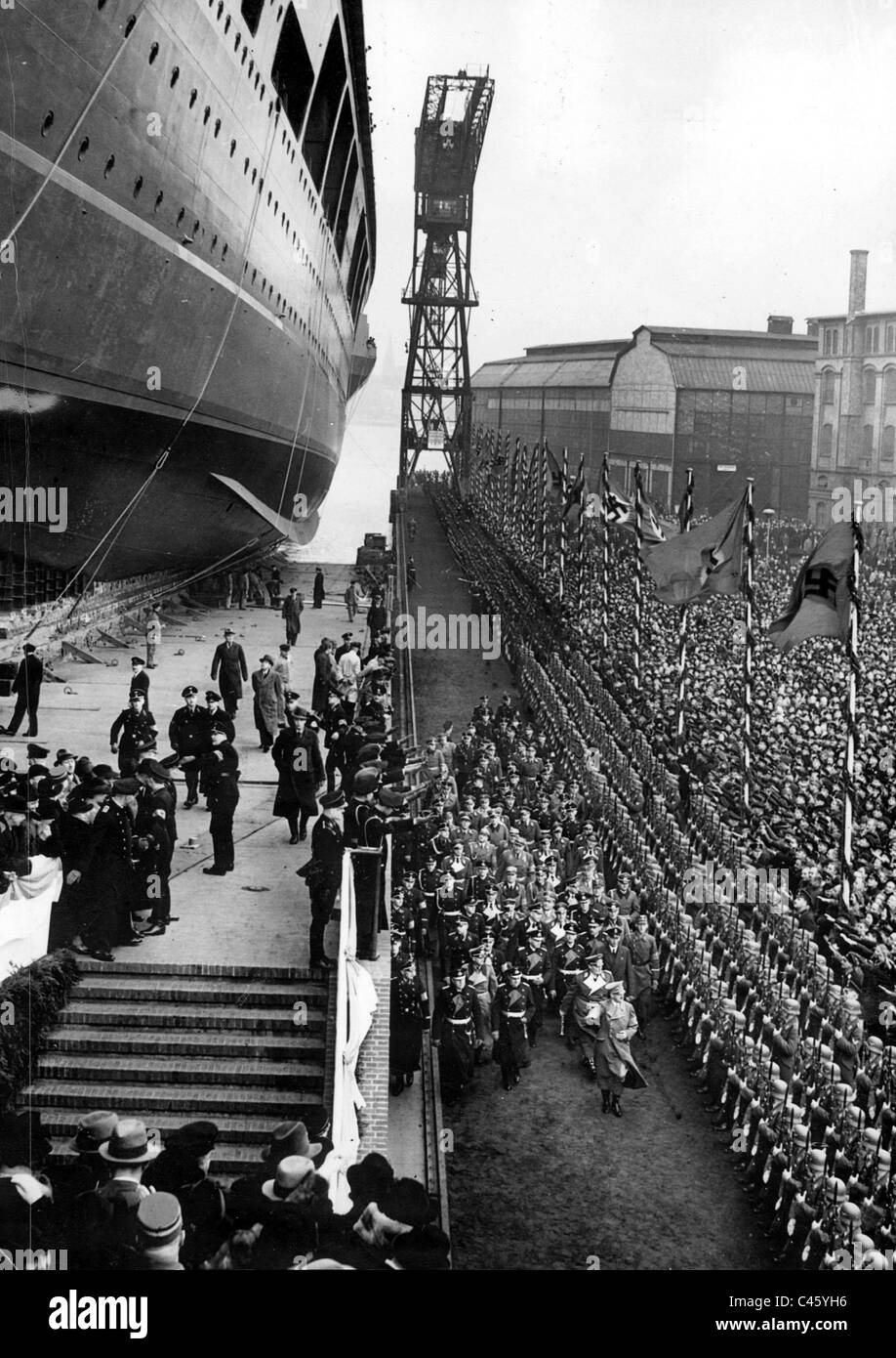 Aircraft carrier 'Graf Zeppelin' at its launch in Kiel, 1938 Stock Photo