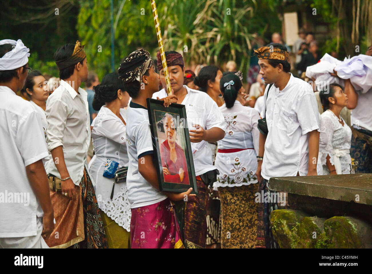 A Hindu style CREMATION PROCESSION where the dead body is transported ...