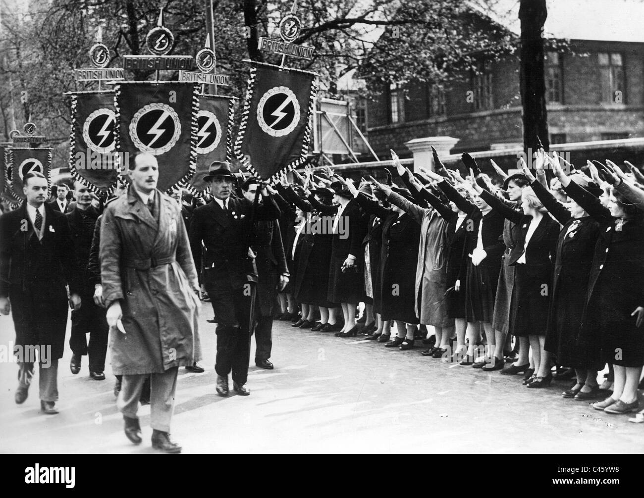 Oswald Mosley at a parade of his Fascist Union in London Dalston, 1939 Stock Photo