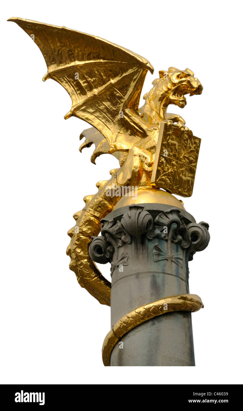 Den Bosch ( 's Hertogenbosch) Netherlands. Golden Dragon statue - cut-out Stock Photo