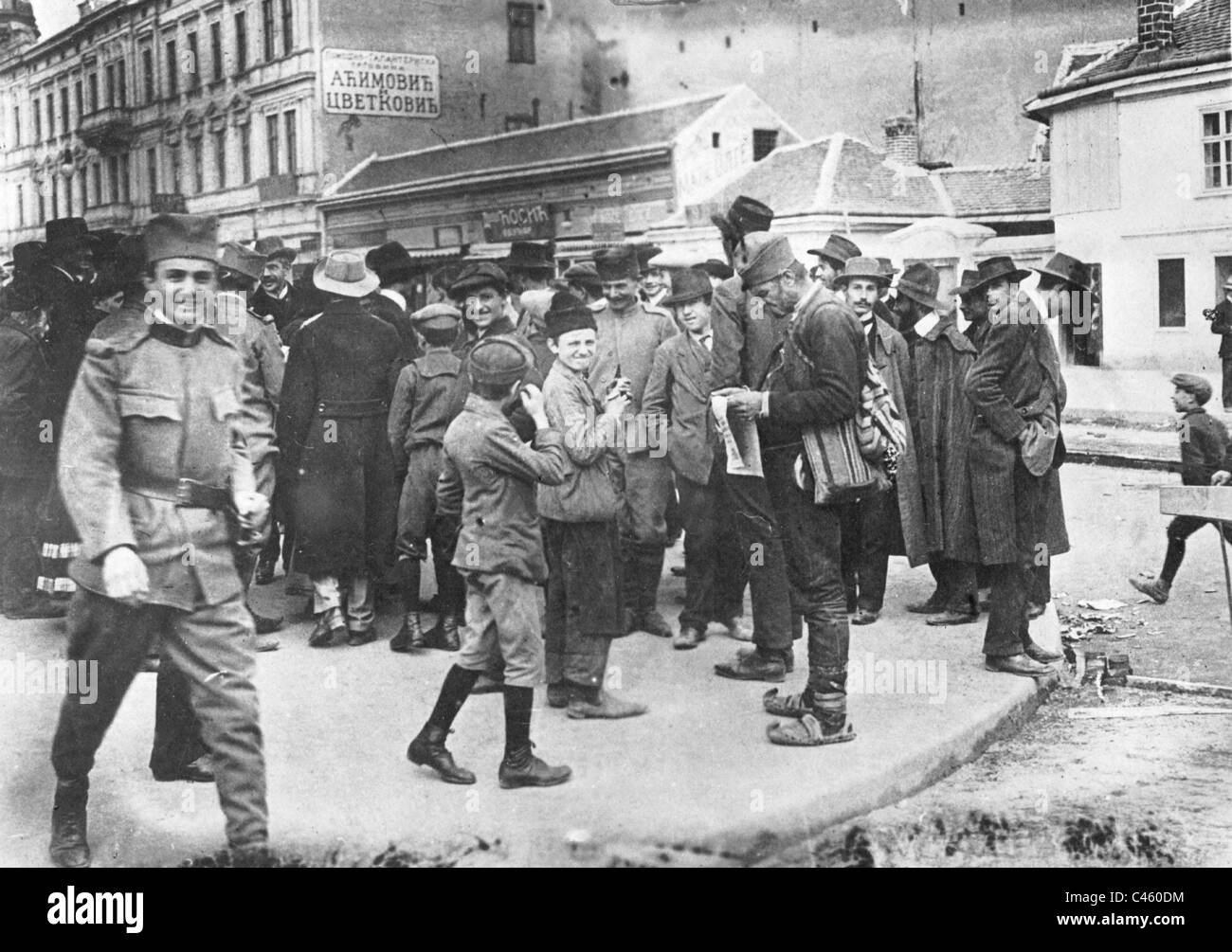 Announcement of the mobilization in Belgrade, 1914 Stock Photo