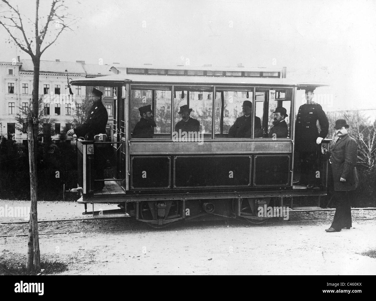 The first electric tram in Berlin, 1881 Stock Photo