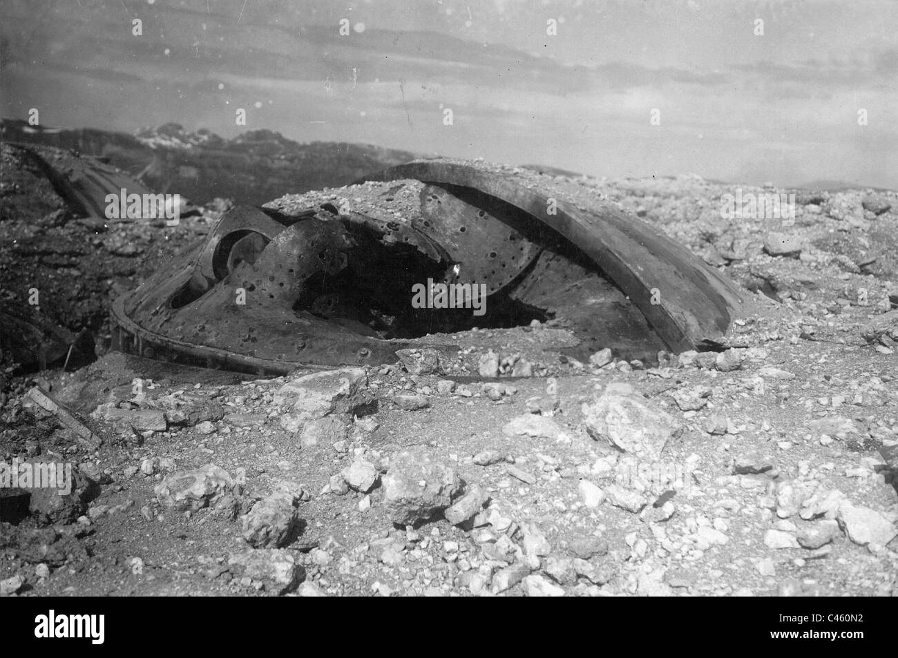 Blown up Italian bunker at Monte Verena, 1916 Stock Photo