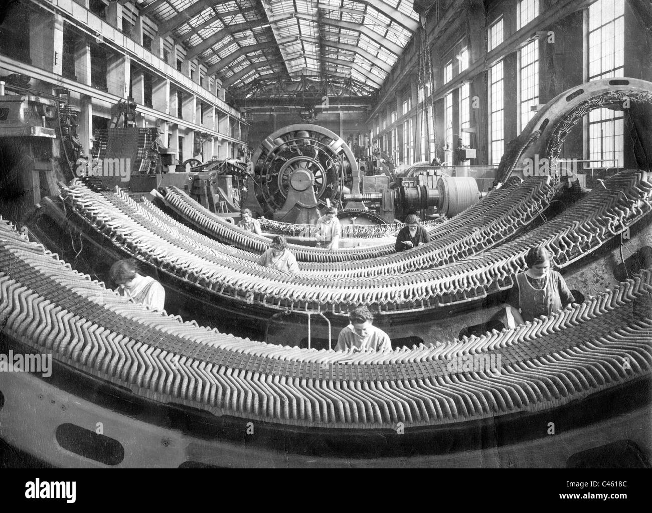 Factory hall of the Siemens-Schuckert works in Berlin, 1929 Stock Photo
