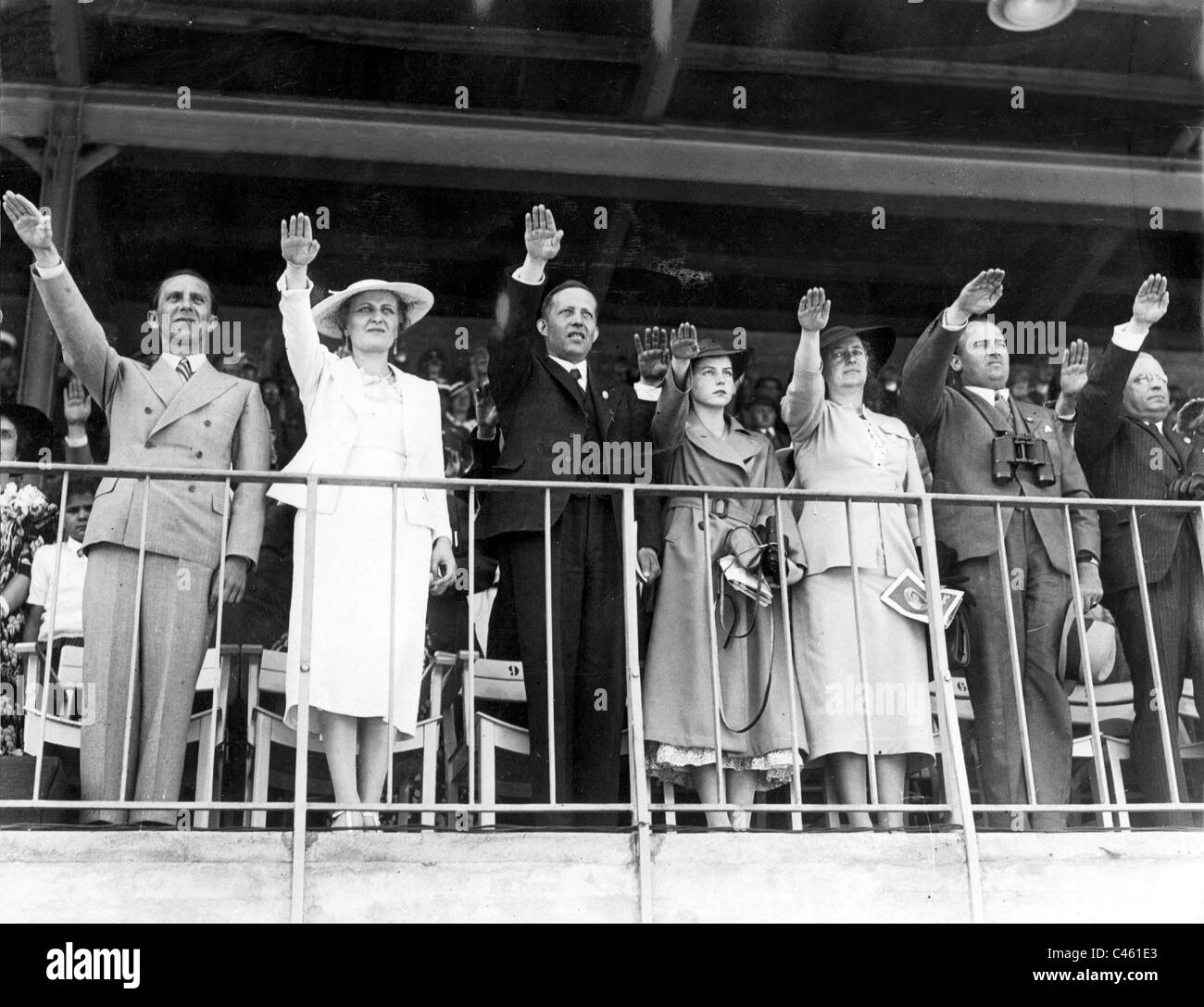 Reich Minister Dr. Josef Goebbels with wife Magda Goebbels and NS VIPs at the Avus race Stock Photo