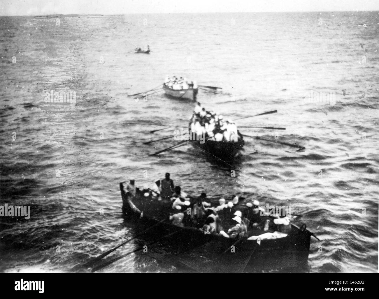 Rescue boats of a sunken Japanese freighter Stock Photo