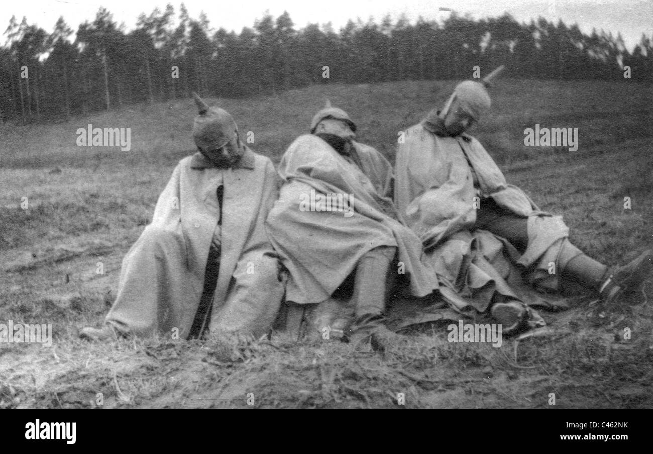 German soldiers sleep, 1914 Stock Photo