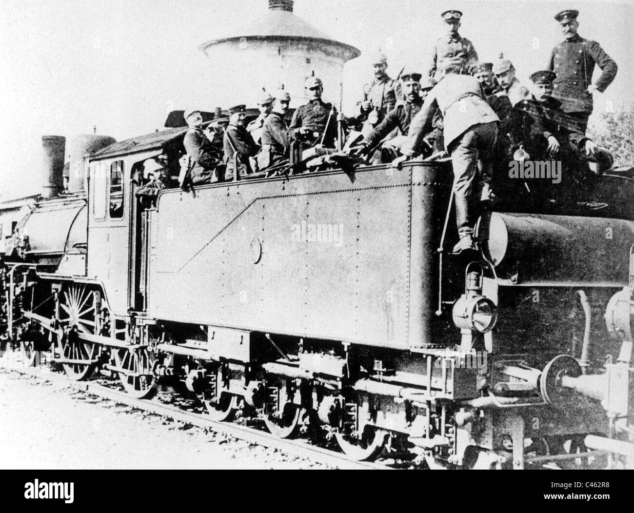 German soldiers on a locomotive, 1914 Stock Photo