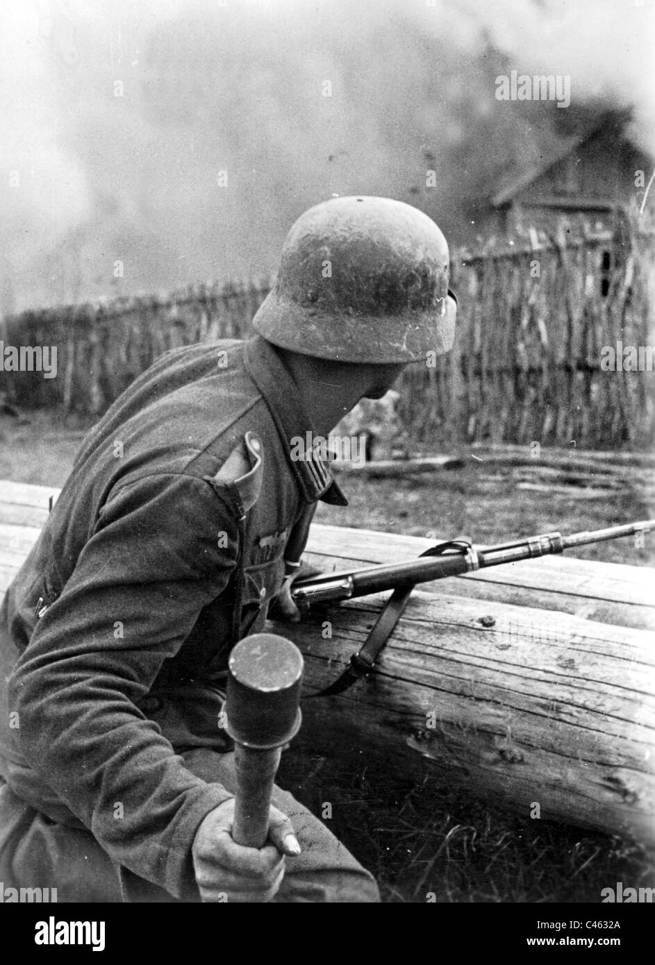 German soldier ready to attack on the Eastern front, 1941 Stock Photo