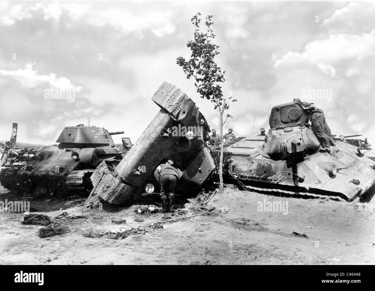 Destroyed Russian T-34 tank, 1941 Stock Photo