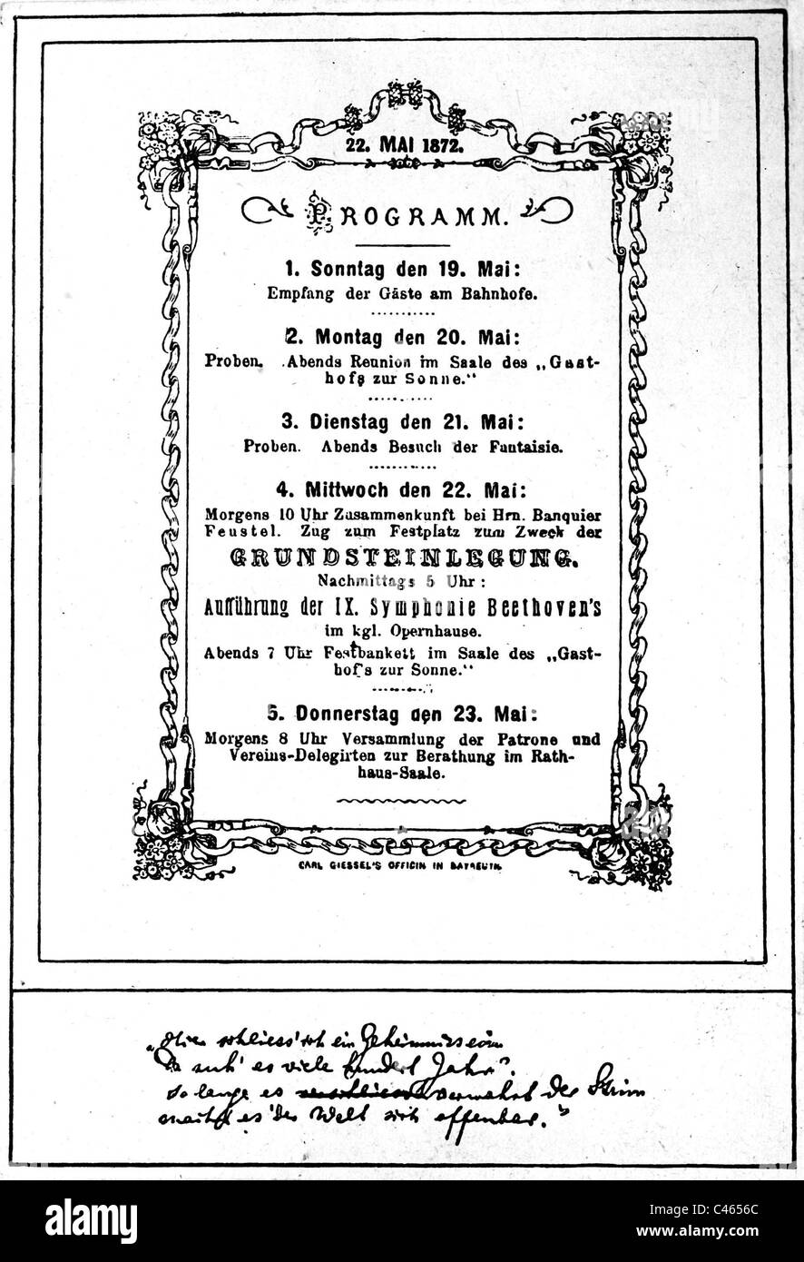Programme for the groundbreaking ceremony of the Bayreuth Festspielhaus, 1872 Stock Photo