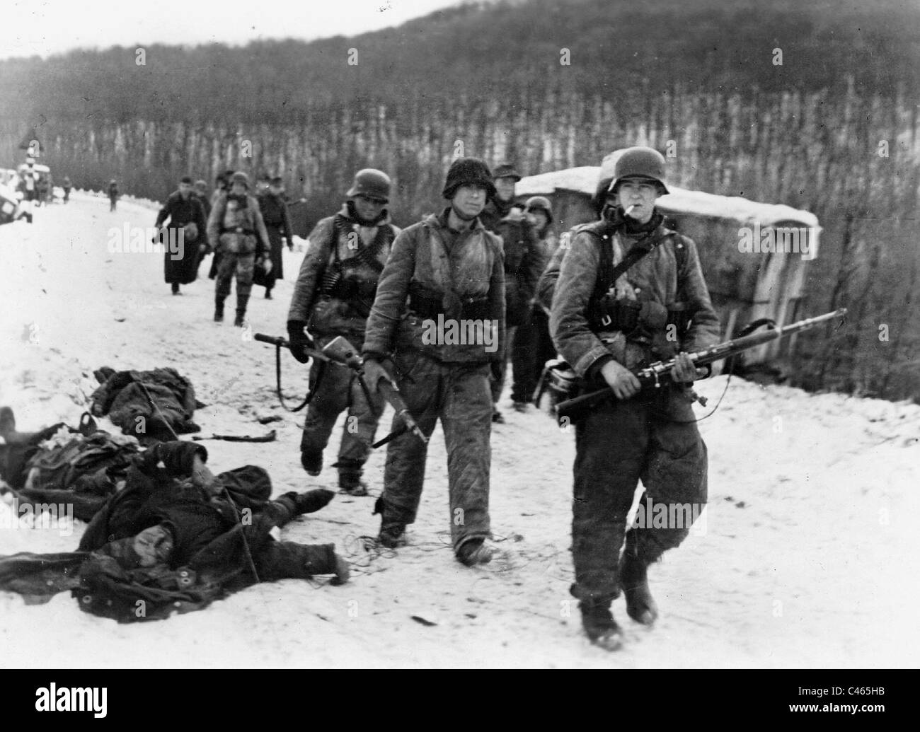 Soldiers of the Waffen-SS fighting in Hungary, 1944 Stock Photo