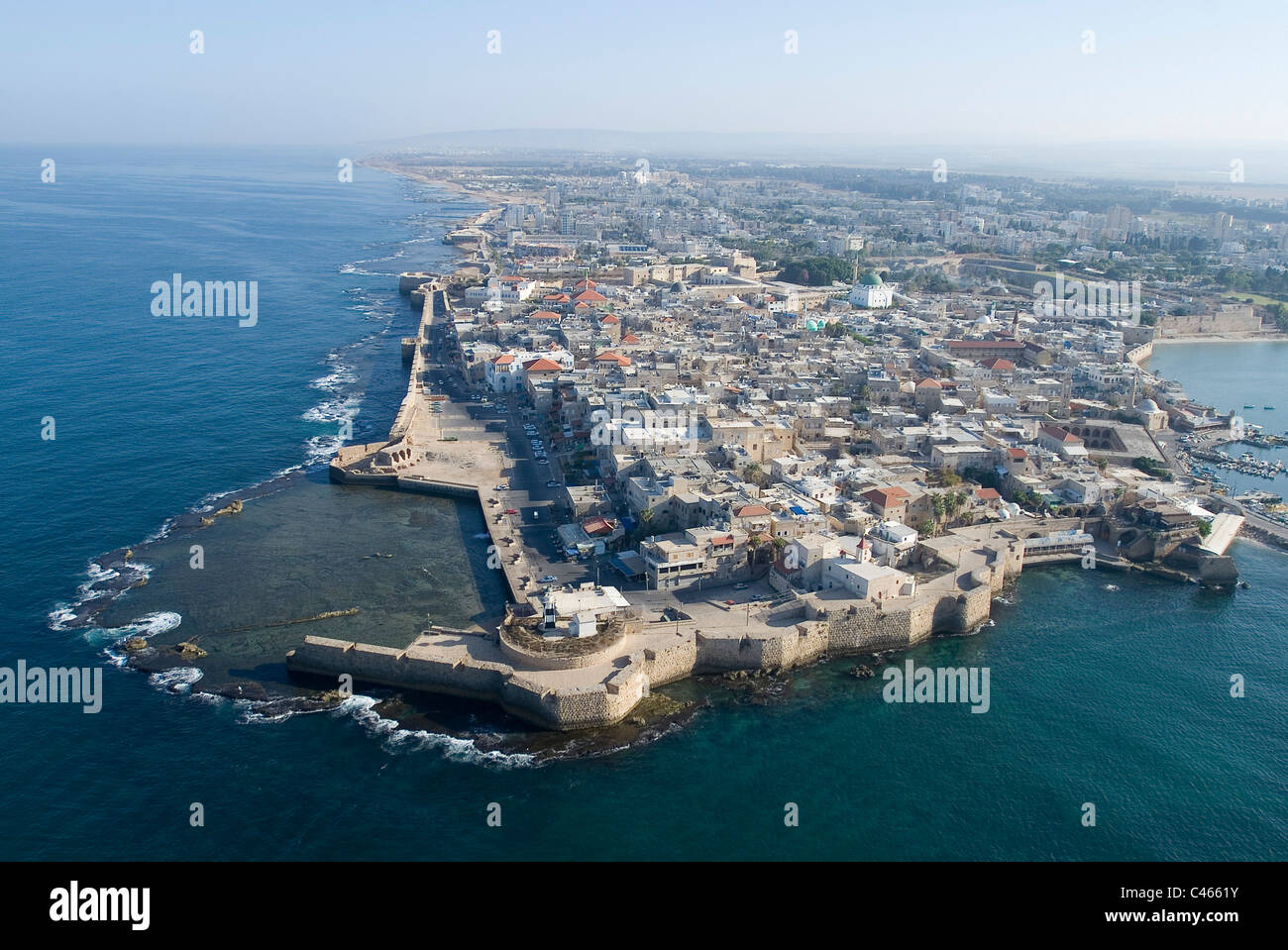 Aerial photograph of the old city of Acre in the western Galilee Stock ...