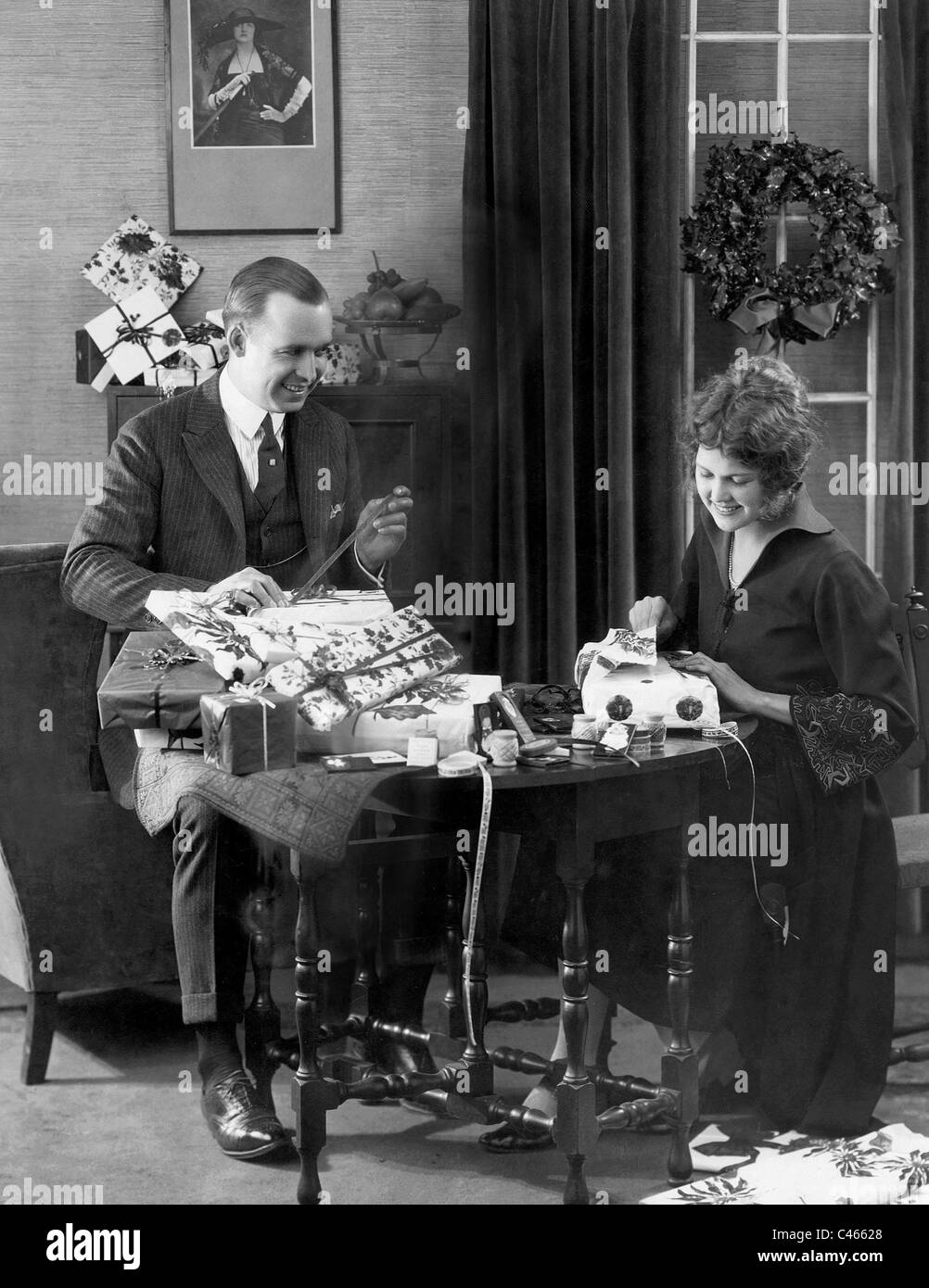 Wrapping Christmas presents, 1926 Stock Photo