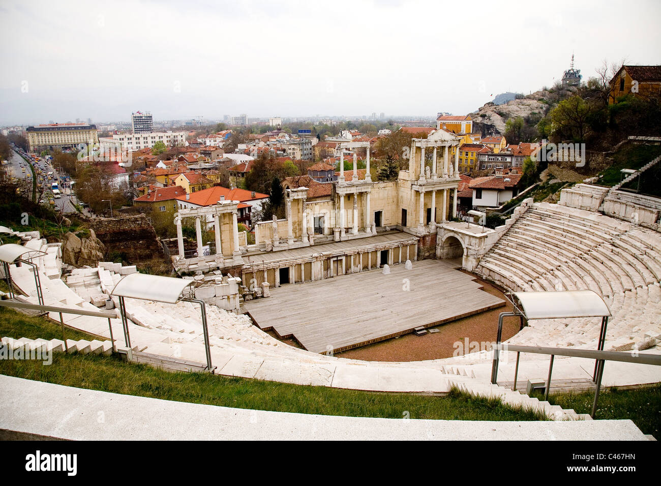 Photograph of the ancient Roman Amphitheater in Plovdiv Bulgaria Stock Photo