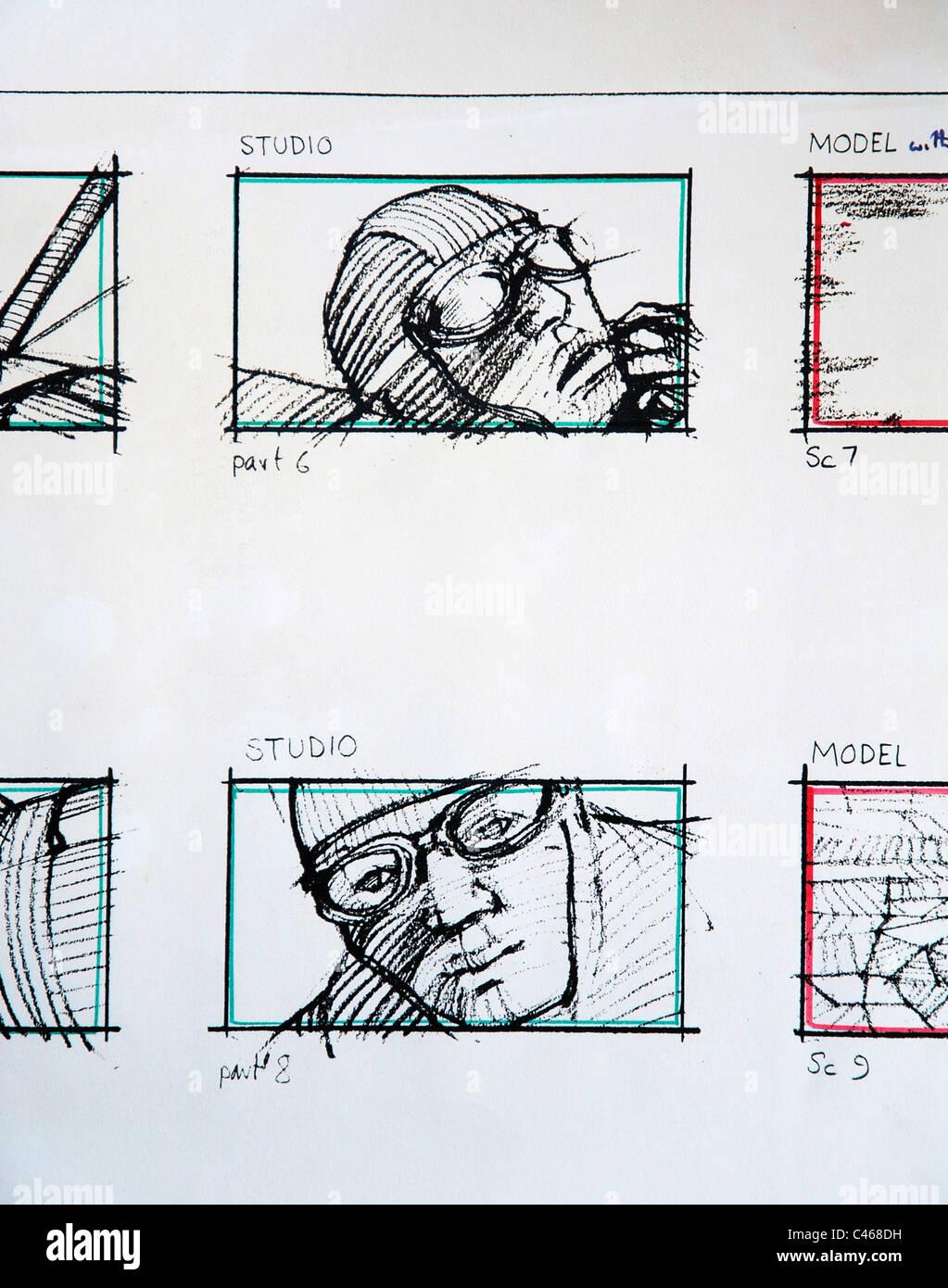 Storyboard from the 1969 film about Biggles. After initial filming, the project was abandoned and the film never made. Stock Photo