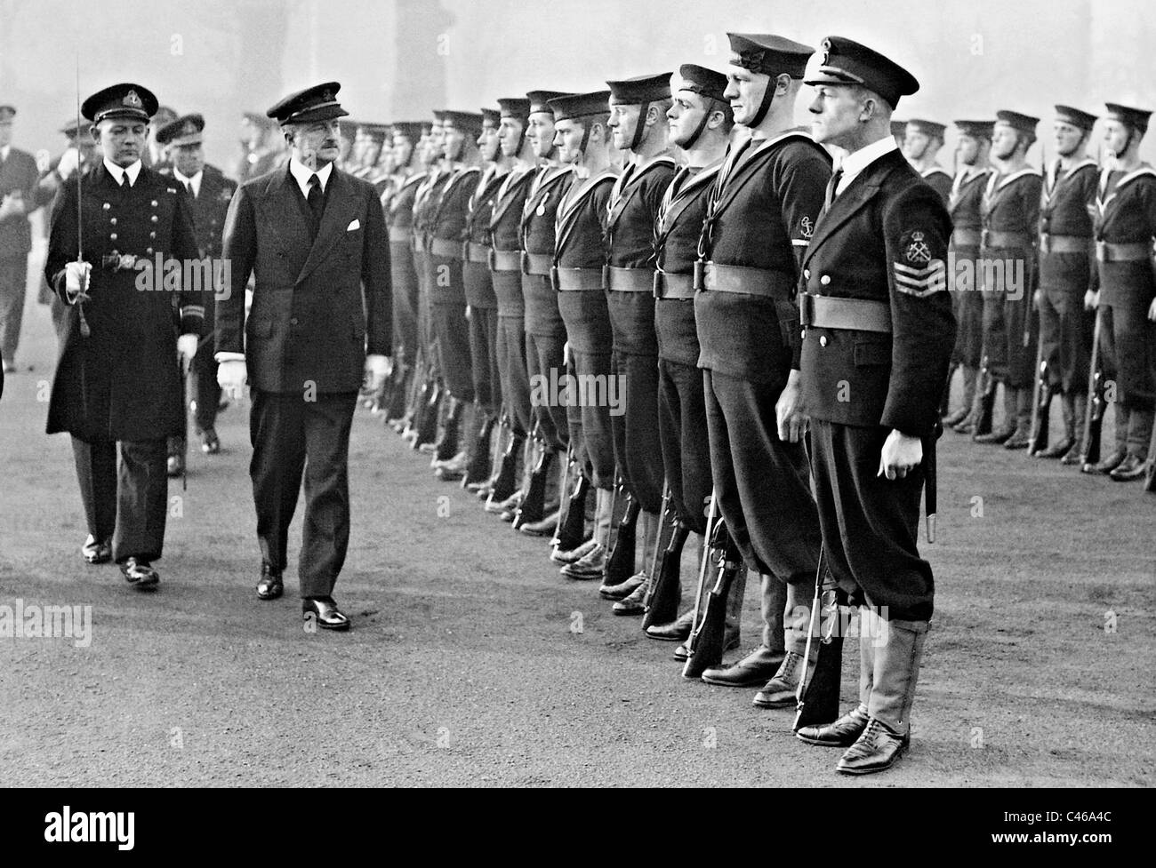 Duff Cooper at the inspection of facilities of the Royal Navy, 1937 Stock Photo