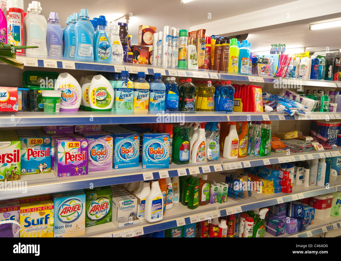 Products On Shelving In A Village Shop Stock Photo