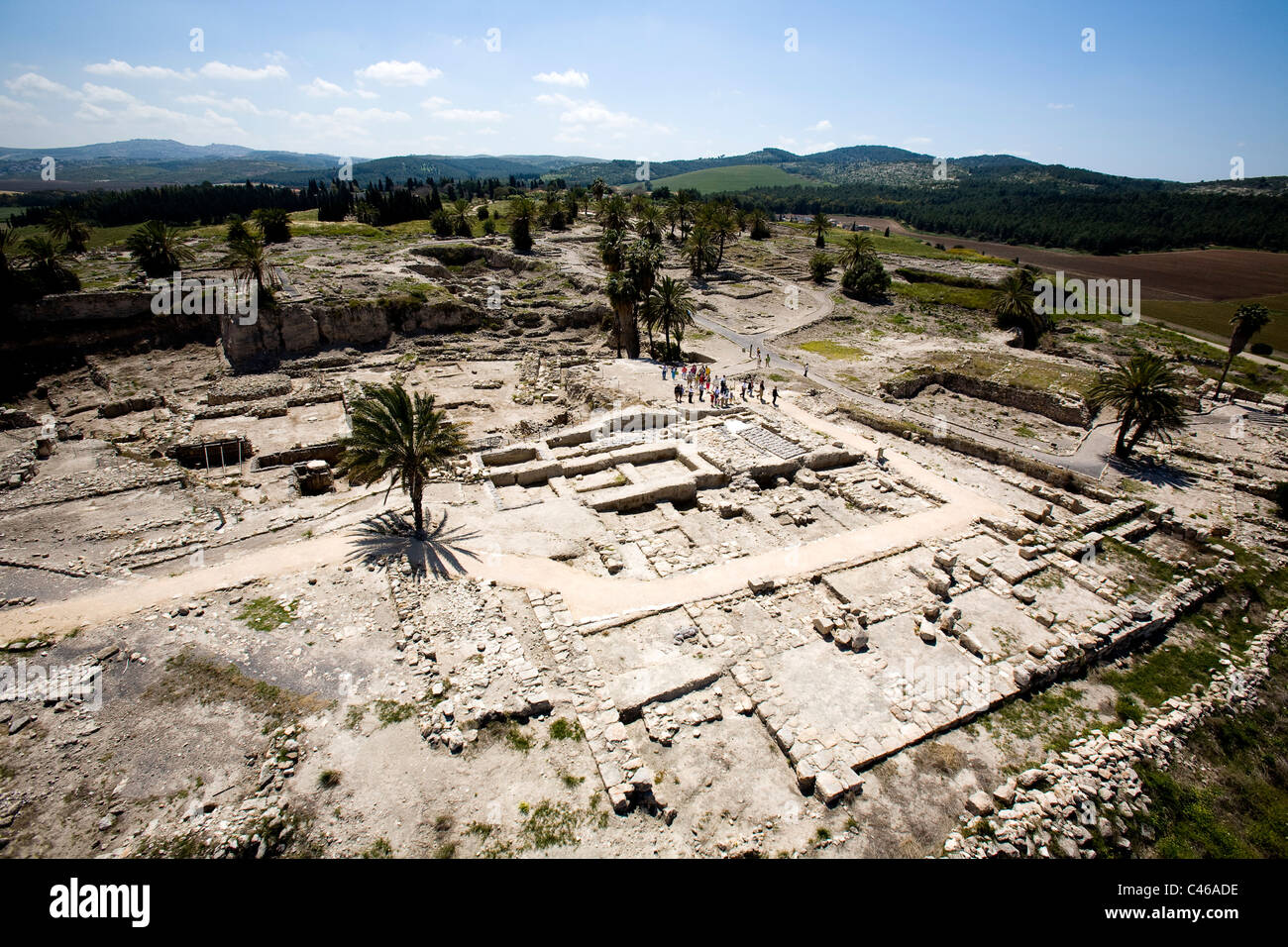 Aerial photograph of the archeologic site of Megido in the Jezreel ...