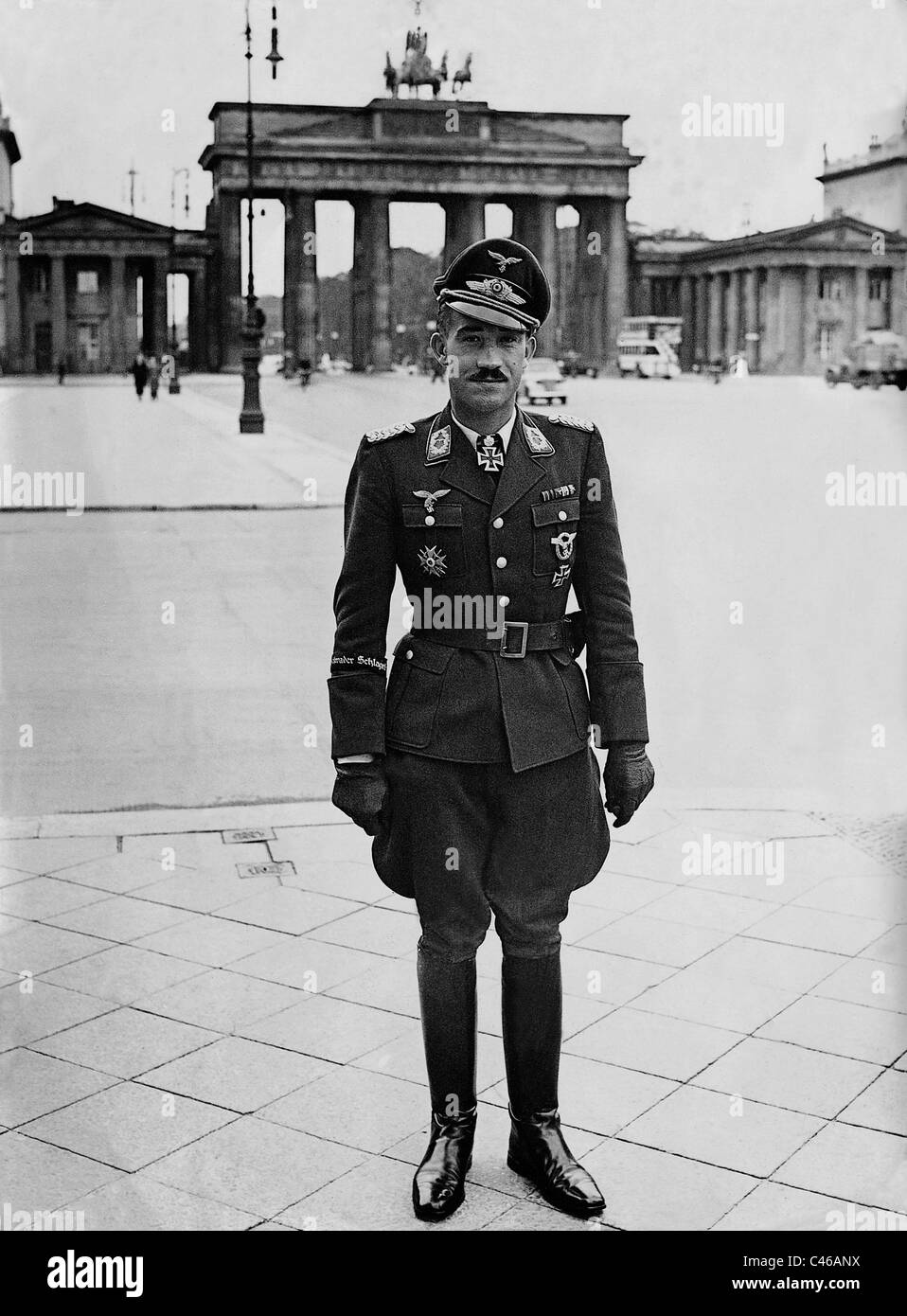 Adolf Galland in front of the Brandenburg Gate, 1940 Stock Photo