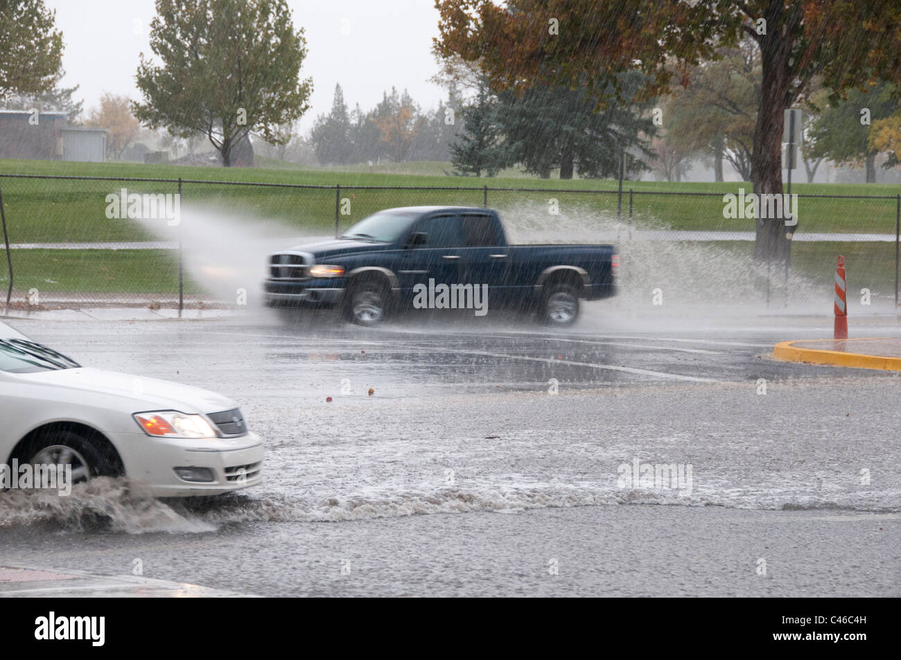 Flooded road Albuquerque Stock Photo