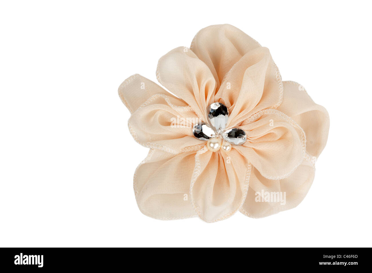 Beige ribbon with rhinestones fabric on a white background Stock Photo