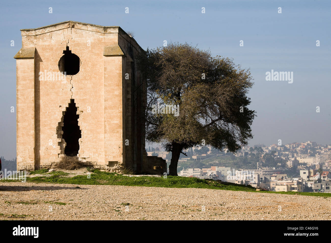 Photograph of the ruined church of Mary's fear near the city of Nazareth in the Lower Galilee Stock Photo