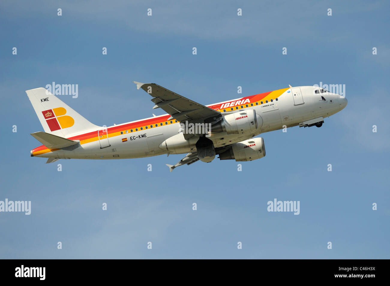 airplane Airbus A319 of spanish airline Iberia at take-off from airport Munich in Germany Stock Photo