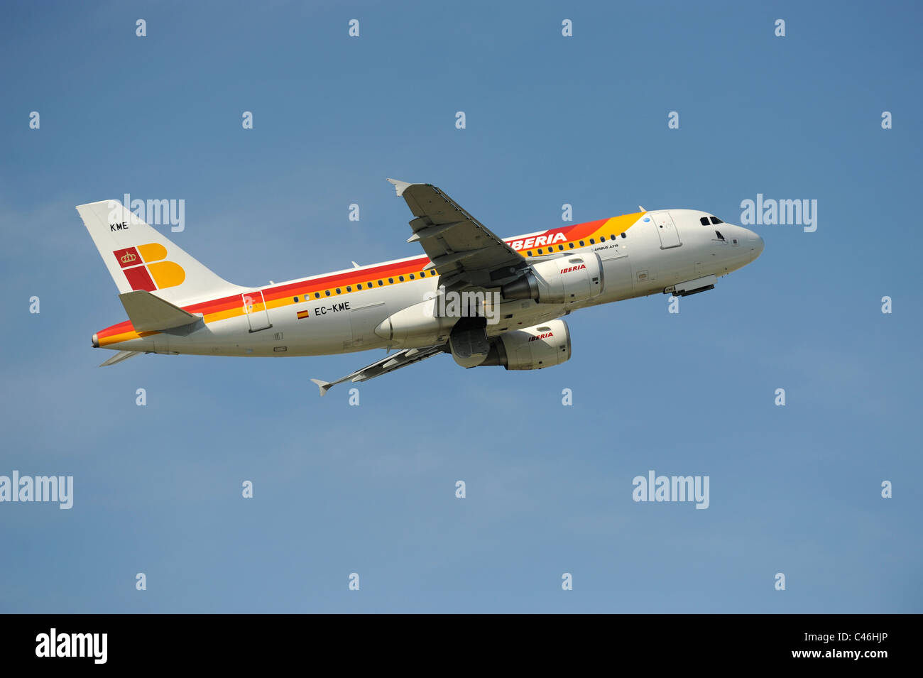 airplane Airbus A319 of spanish airline Iberia at take-off from airport Munich in Germany Stock Photo
