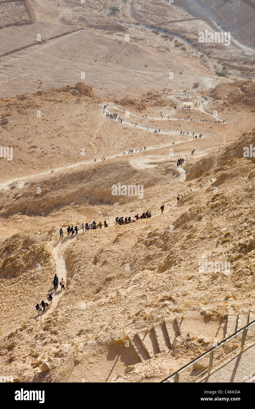 Photograph of the Serpent path leading to the archeologic site of Masada in the Judean desert Stock Photo