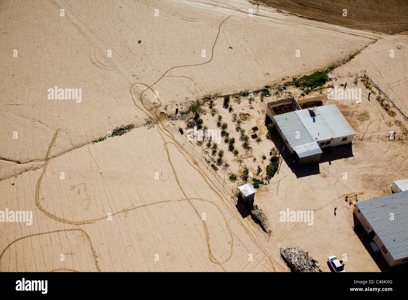 Aerial photograph of a Bedouin compound in the northern Negev desert Stock Photo