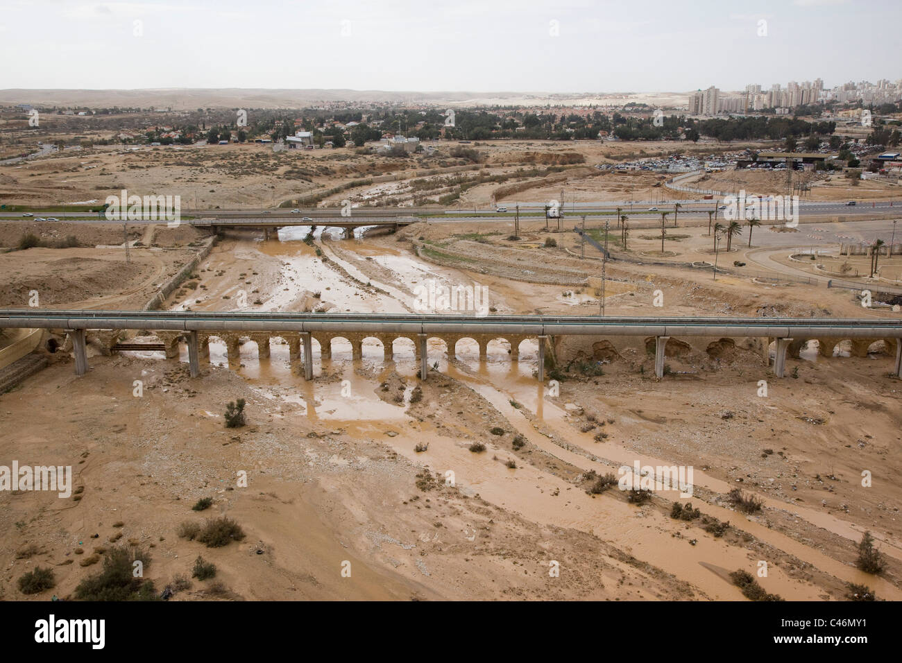 Aerial photograph of the Beer Sheva stream after a flood Stock Photo
